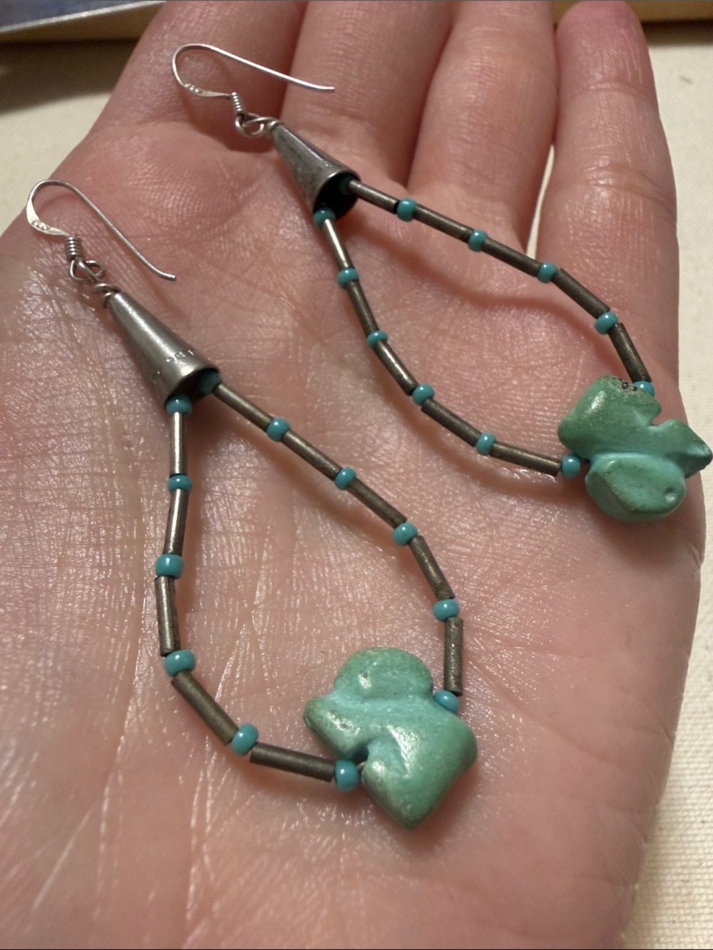 Native sterling silver 925 Turquoise Stone Drop Earrings W/turquoise Elephant 🐘